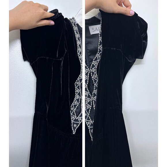 Saloni Tabitha Velvet Mini Dress Black Diamante Embroidery Beaded Crystal US 8 - Picture 11 of 16
